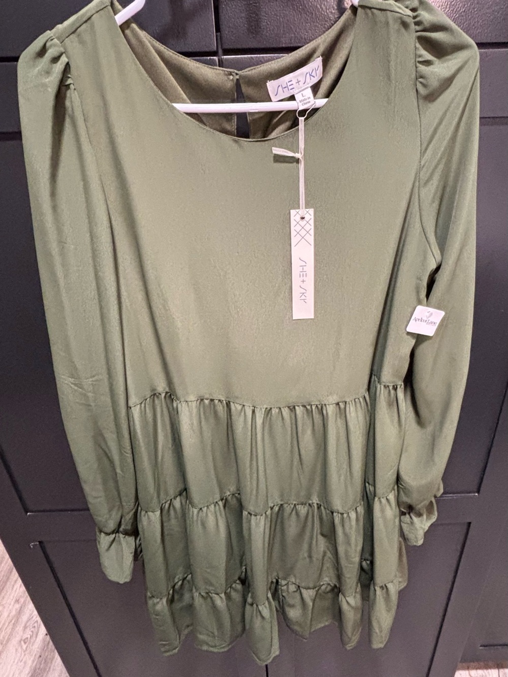 She + Sky Olive Tiered Long-Sleeve Tunic Dress